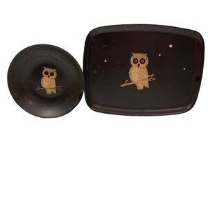 couroc of monterey tray and bowl mid century modern resin tray owl motif